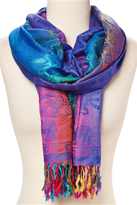 wholesale pashmina scarves - rainbow elephant print scarf