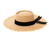 1871 Frayed Edge Raffia Hat w/ Black Ribbon