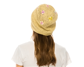 wholesale slouchy straw beanie flower embroidery