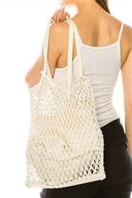 wholesale Cotton Macrame Bag w/ Leather Handles