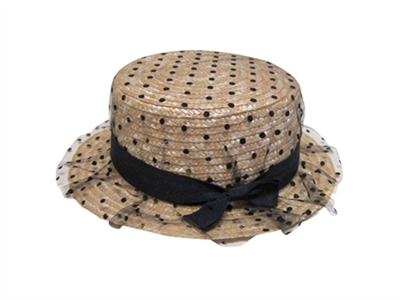 wholesale boater hats for kids - straw with polka dots tulle