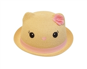 Wholesale Kitty Hats - Pink Straw Kitty Hats
