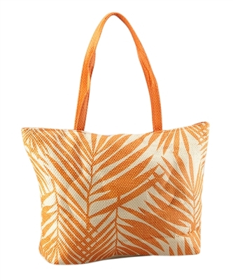 Wholesale Straw Beach Totes - Bags with Leaf Print