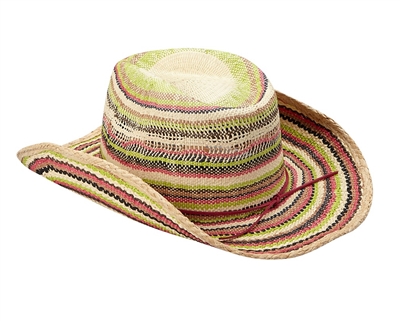 Wholesale Raffia Straw Cowboy Hats for Women - Rainbow Stripes