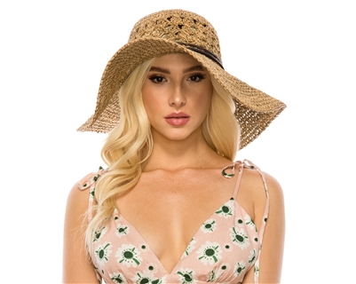 Wholesale Beach Hats - Seagrass Crochet Sun Hat w Open Crown