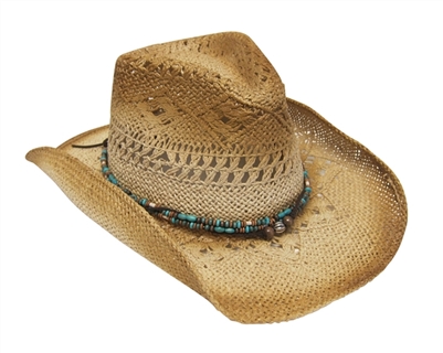 wholesale cowboy hats cowgirl straw hat blue beads
