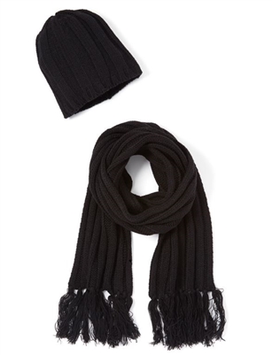 wholesale black knit beanie and scarf set