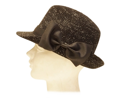 wholesale lurex knit fedora hats with bow