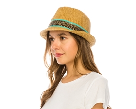 wholesale fedora hats - leopard print band fedoras