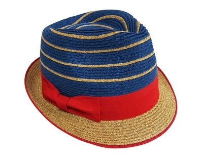 wholesale straw fedoras with stripes and bow