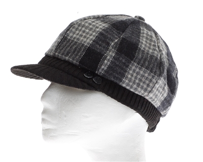 wholesale womens cap - plaid winter cabbie hat