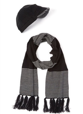 wholesale striped cabbie and scarf set