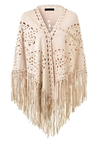 Wholesale Faux Suede Shawl with Fringe
