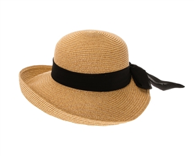 Wholesale Wide Brim Sun Hat Sash Front Flip- Wholesale Womens Resort Hats