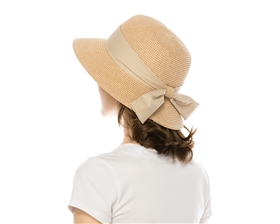 Wholesale Heather Straw Bucket Hat Sash - Wholesale Womens Resort Hats