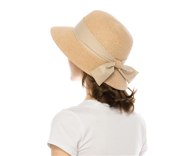 Wholesale Heather Straw Bucket Hat Sash - Wholesale Womens Resort Hats