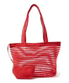 155B Straw & Mesh Tote Bag - RED