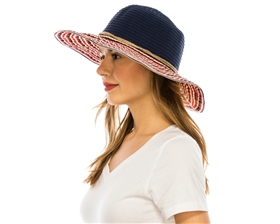 wholesale packable hats - red white blue ribbon crusher womens hat