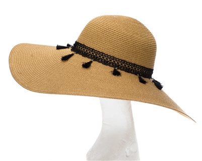 Wholesale Wide Brim Straw Sun Hat w/ Tassels