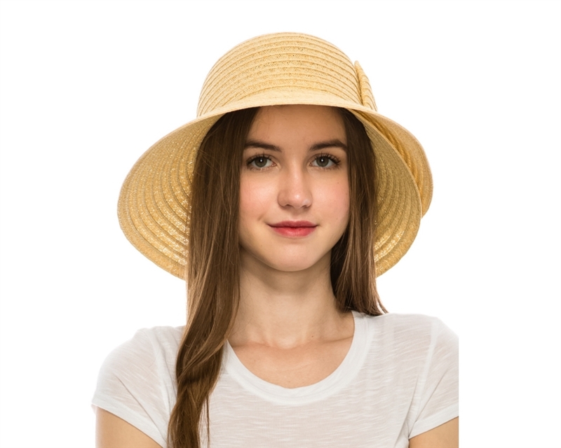 Wholesale Garden Hats - Wide Brim Bucket Lampshade Sun Hat Slanted Bow  Ribbon Travel Hats