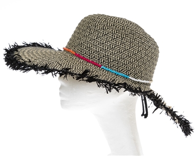 Wholesale Floppy Fringe Hats - Wide Brim Womens Beach Hat w/ Beads