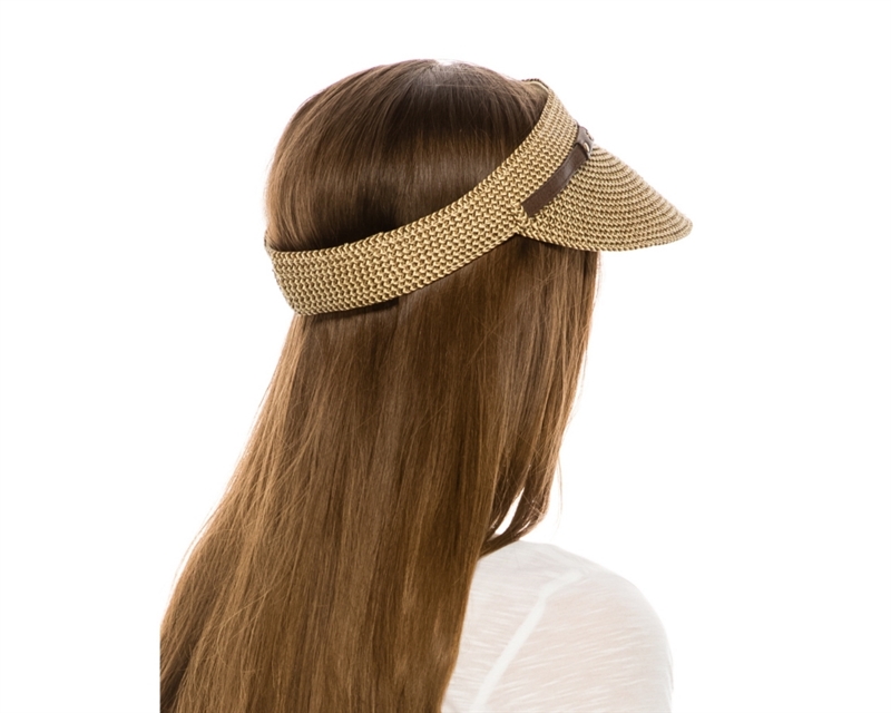 Wholesale Heathered Straw Sun Visors Adjustable Velcro Back Womens