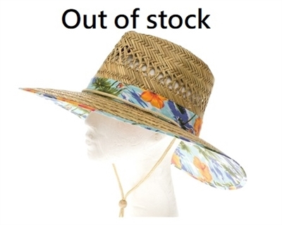 wholesale lifeguard hats - straw hat hawaii hibiscus flowers print
