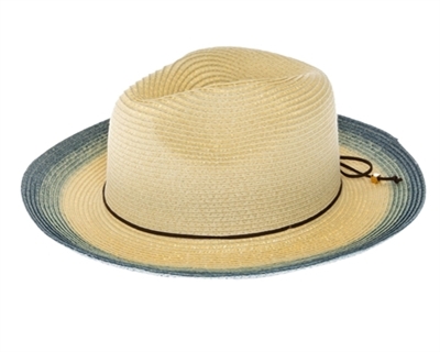 Wholesale Straw Summer Panama Hats - Bright Colors Dip Dyed Beach Hat