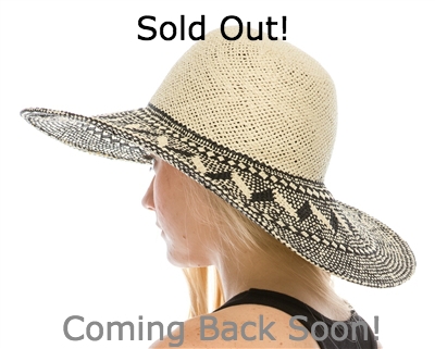 Wholesale 2-Tone Handwoven Pattern Sun Hat Womens Beach Straw Sun Hat