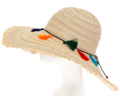 Wholesale Colorful Tassel Straw Hat Womens Beach Straw Sun Hat