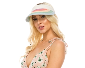 Wholesale Rainbow Stripe Straw Visor Womens Beach Hats