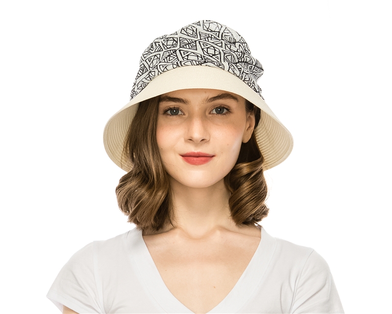 Wholesale Pleated Chiffon Bucket Hat Womens Beach Straw Sun Hat