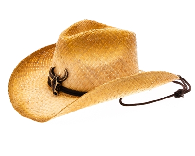 wholesale raffia straw cowgirl hats - longhorn buckle