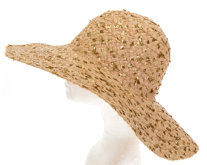 Wholesale Raffia Floppy Hat w/ Sequins Womens Beach Straw Sun Hat