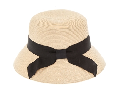 Wholesale Flat Top Cloche Hat w/ Bow Womens Beach Straw Sun Hat