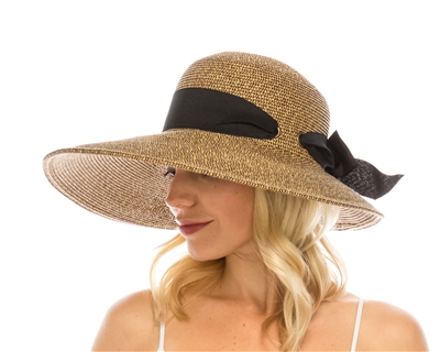 Wholesale Summer Hats - Wide Brim Garden Hats - Straw Lampshade Hat  Asymmetrical Brim - UPF 50 Hats