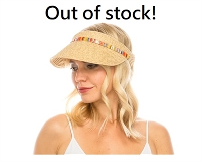 wholesale beach hats - Straw Clip Visor w/ Multicolor Band