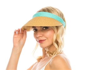 wholesale beach hats - Straw Clip Visor w/ Color Band