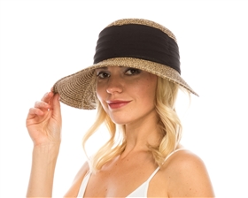 wholesale beach hats - Backless Sun Hat w/ Pleated Chiffon Band
