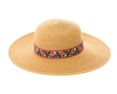 Sun Hat w/ Floral Jacquard Band