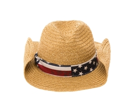 1887-2 Straw Cowboy Hat  American Flag Band - BACK IN STOCK!