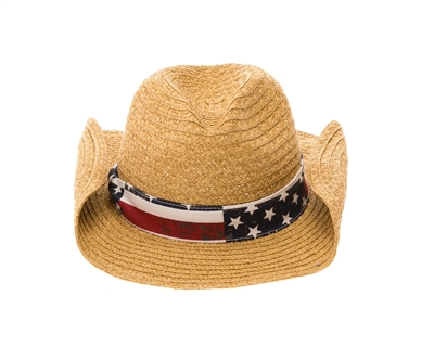 Wholesale Straw Cowboy Hats American Flag Print Band Los Angeles