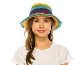 wholesale hemp crochet rainbow hats - boho rainbow hats wholesale