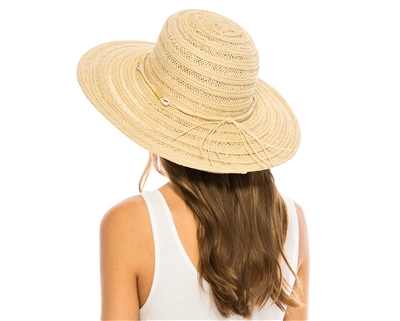 1917 Textured Straw Sun Hat w/ Seashells