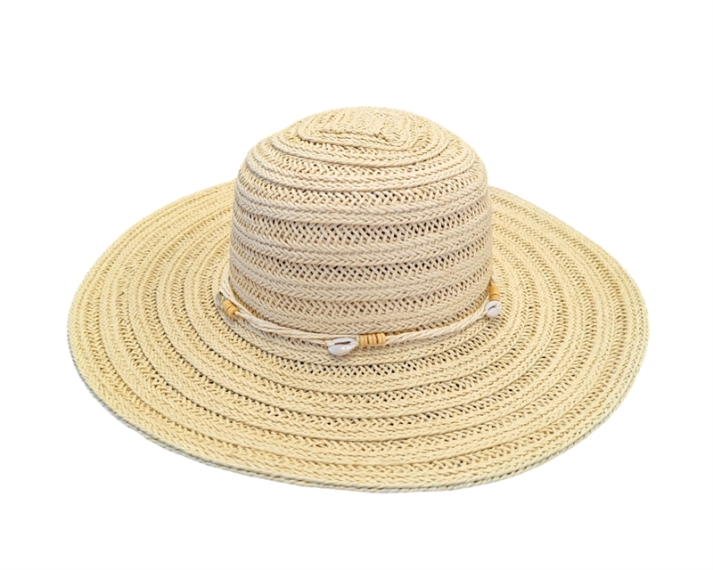 1917 Textured Straw Sun Hat w/ Seashells