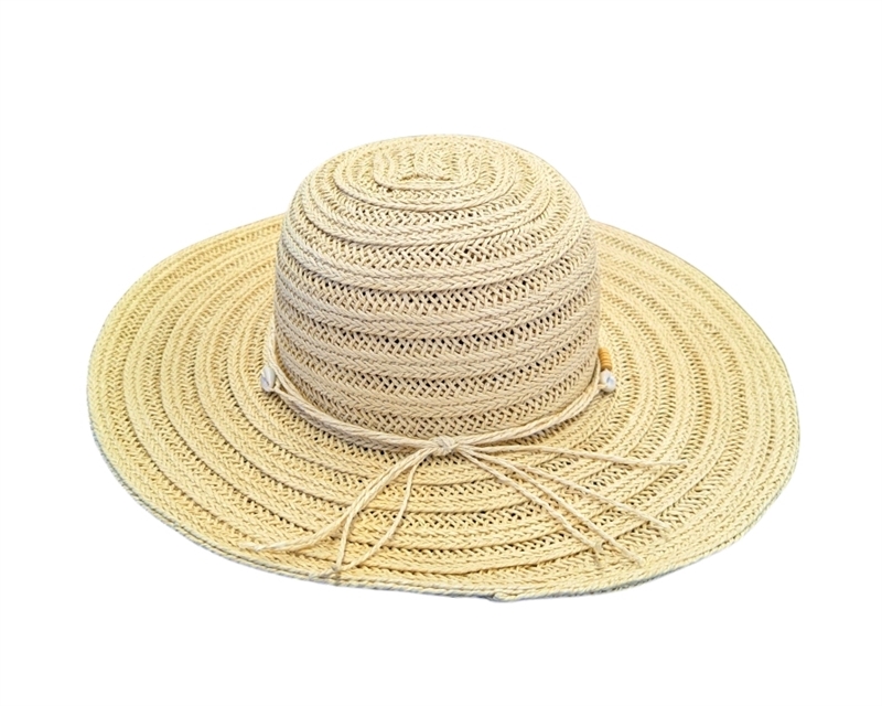 1917 Textured Straw Sun Hat w/ Seashells