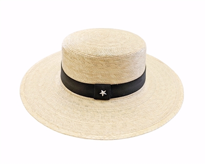wholesale palm leaf boater hat - black band