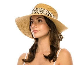 Sun Hat w/ Leopard Tie Back Sash