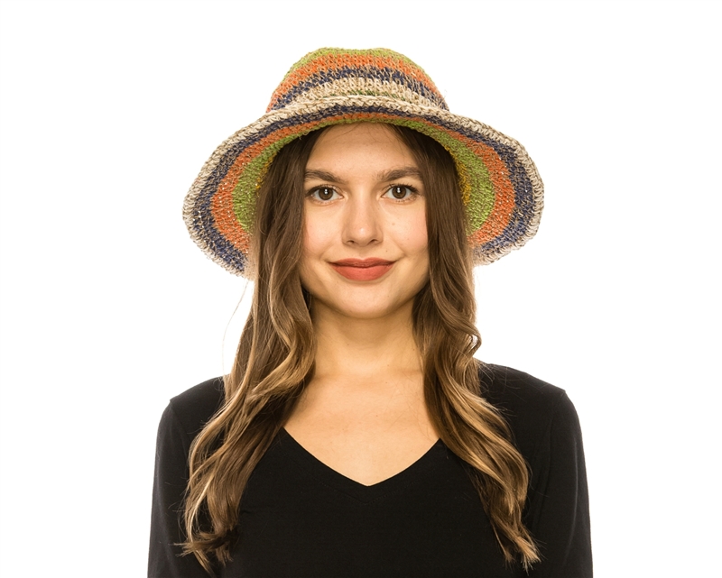 Wholesale hippie hemp crochet hats boho striped hats wholesale