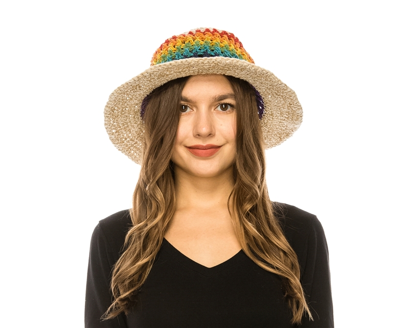 Wholesale hippie hemp crochet hats boho striped hats wholesale